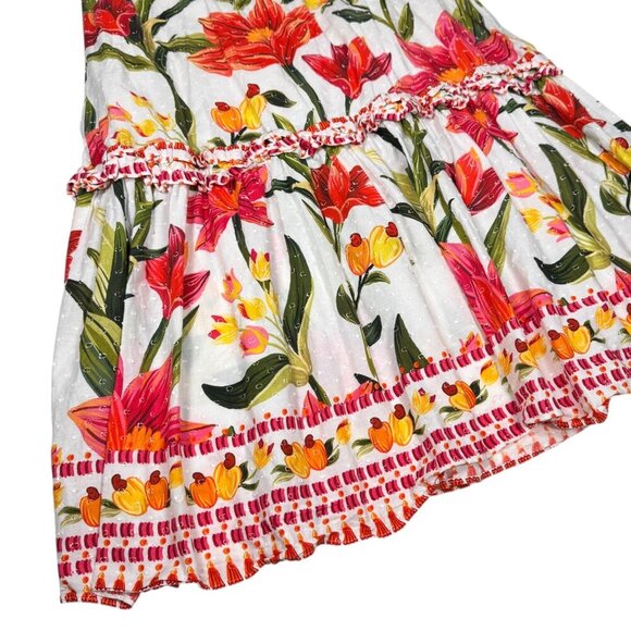 FARM RIO Cashew Floral Tiered Midi Dress Sz.M White Ruffle Garden Tropical - Picture 12 of 15